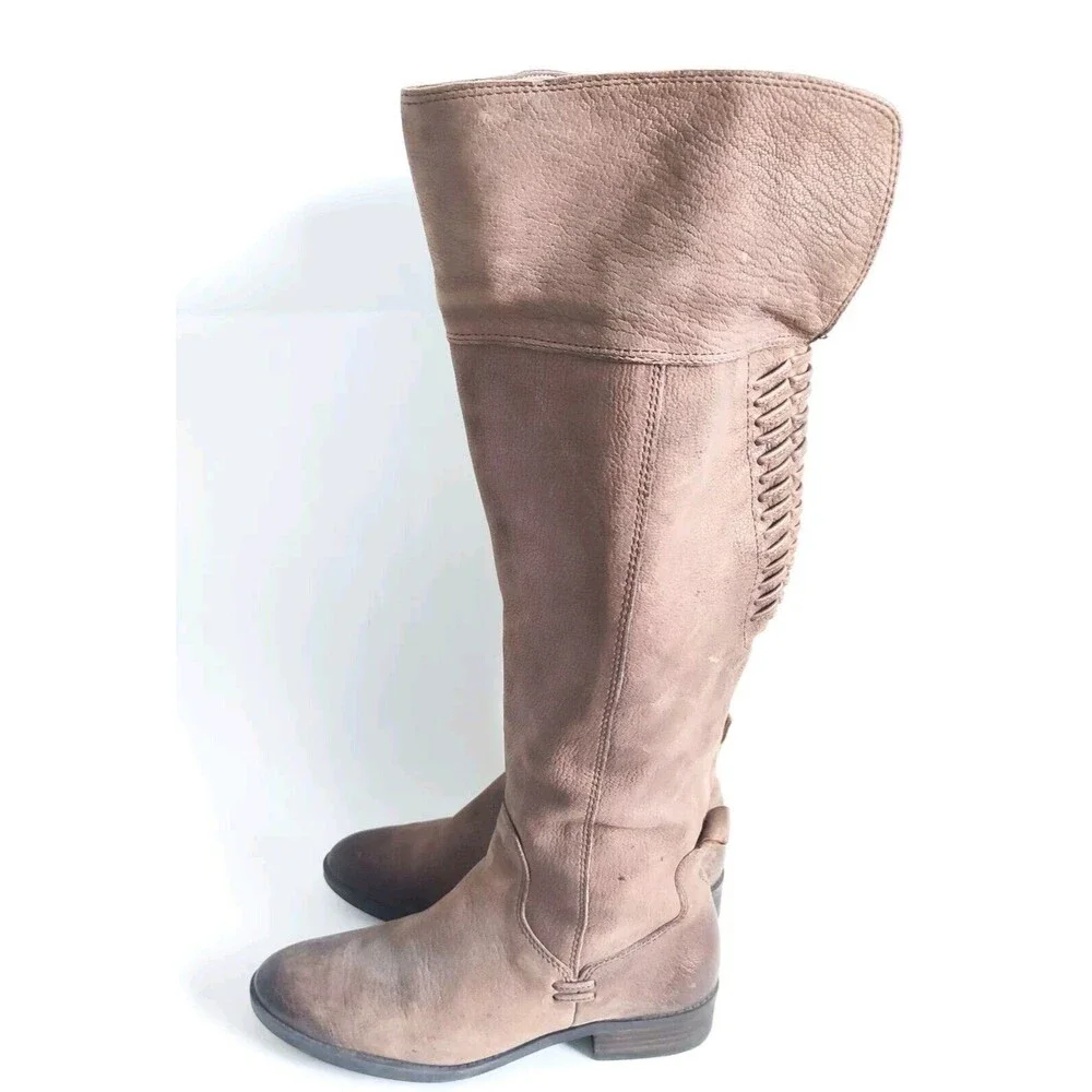 Vince Camuto Patamina Over The Knee Boot Taupe Brown‎ Leather Size 6.5 Lace-up